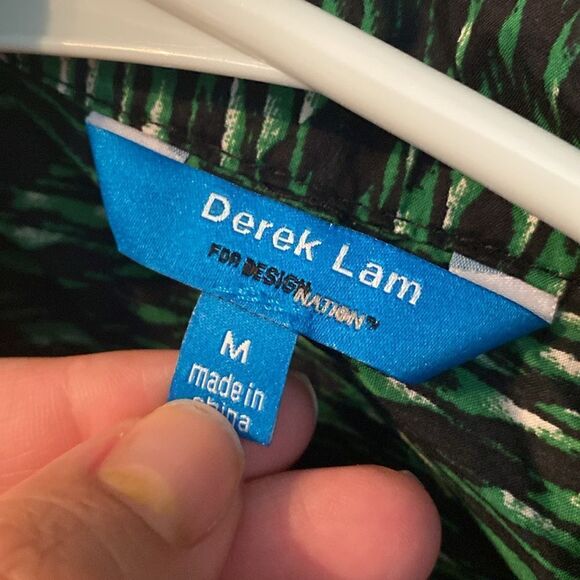 Like New Derek Lam Green White Black Woodgrain Cotton Button Down Shirt Dress - Picture 6 of 10